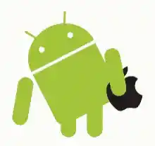 Android Holding Apple Logo