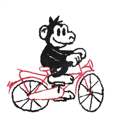Cartoon Monkey Riding a Red Bicycle