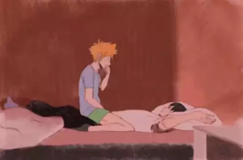 Anime Boys Playful Bed Fight