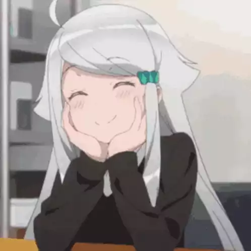 Happy Blushing Anime Girl with Light Hair