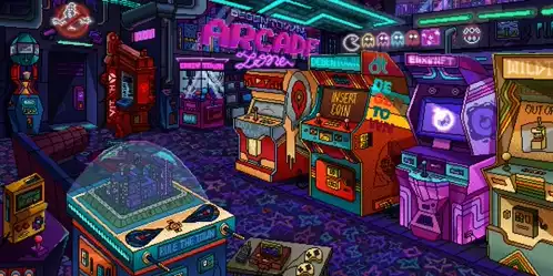 Vibrant Pixel Art Retro Arcade Room