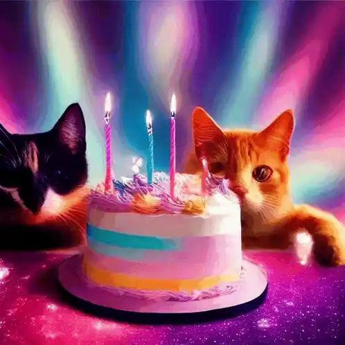 Cute Cats & Rainbow Birthday Cake