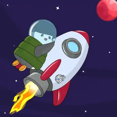 Pudgy Penguin Rocket Blastoff to Outer Space