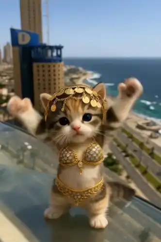 AI Cat Bellydance: Dubai View