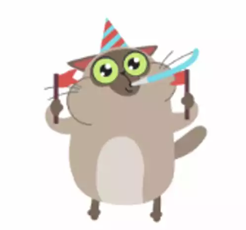 Party Cat Dancing with Horn & Flags