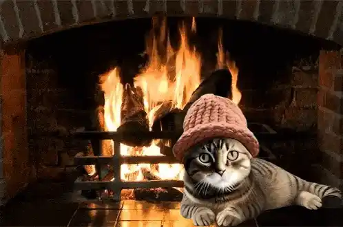 Cwif Catwifhat by the Fireplace