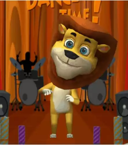 Cartoon Lion Dancing on Stage