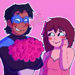 Dick Grayson Nightwing Pixel Art with Roses