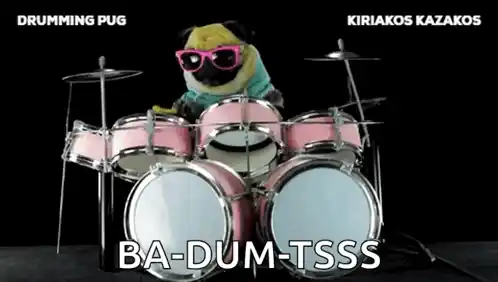 Drumming Pug Plays Ba-Dum-Tsss
