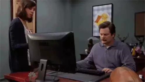 Ron Swanson Destroys Computer