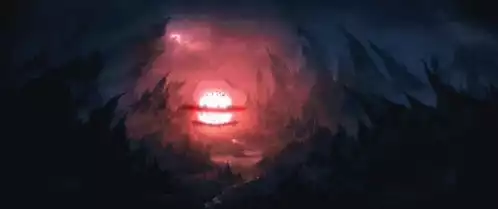Mysterious Red Explosion in Anime Landscape