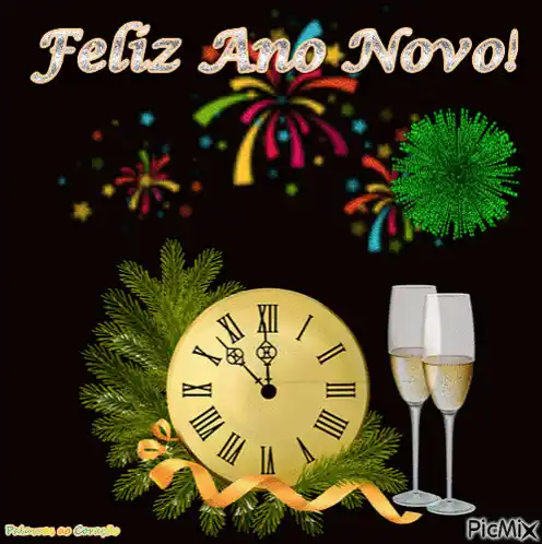 Feliz Ano Novo! Fogos e Champanhe