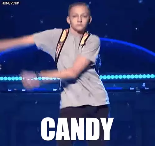 Boy Doing Floss Dance with Candy Text