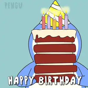 Pengu's Happy Birthday Wishes with Cake