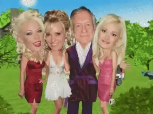 Hugh Hefner and Playboy Bunnies Cartoon