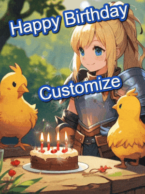 Happy Birthday Anime Girl with Chicks & Cake