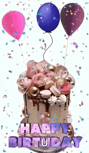 Happy Birthday Cake with Balloons