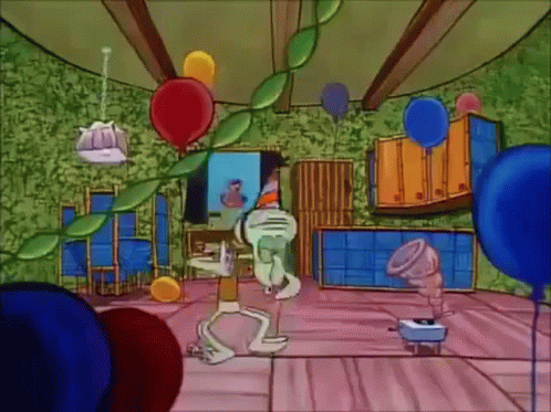 Sazzybarb Squidward Happy Dance Party