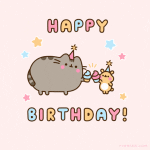 Pusheen Cat Happy Birthday with Hamster