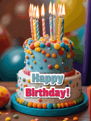Happy Birthday Cake with Lit Candles