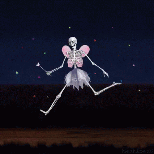 Happy Fairy Skeleton Dancing with Butterflies