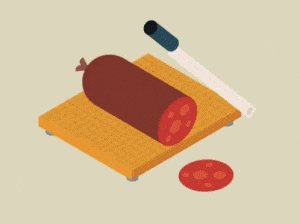 Salami Slicing on Cutting Board