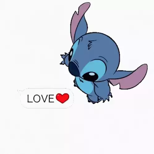 Stich surrounded by love hearts