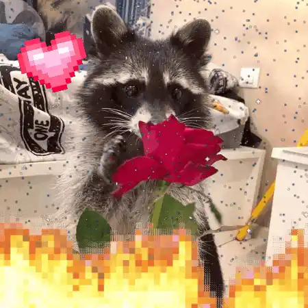 Adorable Raccoon Holding a Red Rose